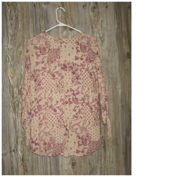 Daytrip Womens Small Tie Slv Top Taupe Burgundy Fairy Grunge Cottage Core Boho - Picture 13 of 13